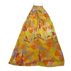 C&C California Tropical Bright Print Halter Maxi Sun‎ Dress Linen Blend S